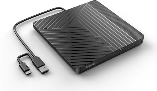 Rioddas External USB-C 3.0 CD/DVD Drive Burner +/-RW, Ultra-Slim Portable DVD Player Writer Reader for Windows 11/10/8 Linux, Laptop Desktop PC Mac iMac MacBook