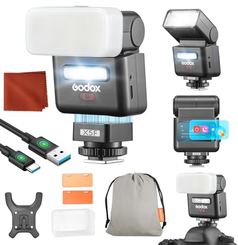 Godox IT32 für Fujifilm Kamera Blitzgeräte IT32 TTL Mini Flash mit X5F Blitzauslöser Diffusor HSS 2.4GHz X-System GN18 Kamerablitz Touchscreen Integrierter Reflektor LED-Licht Magnetischer Farbfilter