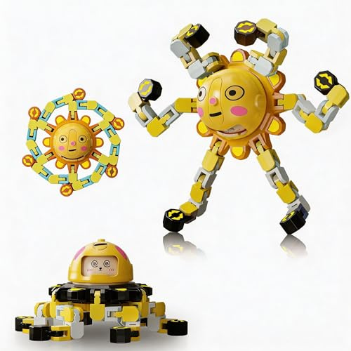 Transformierbarer Roboter-Fidget-Spinner, bunte mechanische Kettenbeine, lustiger Stressabbau-Spinner (gelb)