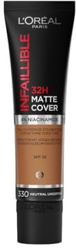 L'Oréal Paris Make up, Wasserfest und langanhaltend, Mattierende, flüssige Foundation mit hoher Deckkraft, Formel mit 4% Niacinamiden, Infaillible 32H Matte Cover, Nr. 330 Neutral, 1 x 30 ml