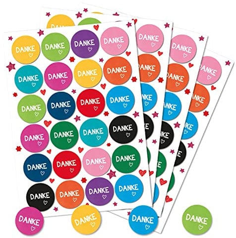 Spruchaufkleber, 96er Set: Runde Sticker mit Sprüchen, Aufkleber Danke Rund, Dankesaufkleber Spruch, Geschenkaufkleber Sprüche, Zum Aufkleben, Erwachsene & Kinder, Give-Away Bunt, Klein, ⌀ 4 cm