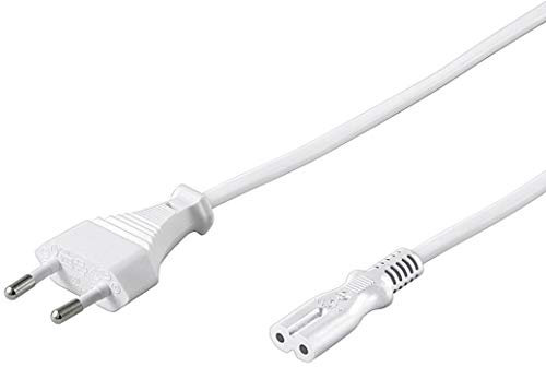 PremiumCord Cable de Alimentación de 230 V, 2 m, con Enchufe Europeo A Enchufe Europeo Doble C7 de 2 Pines, IEC 320, Recto, Color Blanco