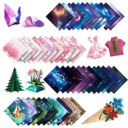 YKKJ 200 Stück Farbiges Origami-Papier , Zwölf Sternbilder , Niedliches Tier, Blumenregen, Sternenhimmel, für Kunst- und Bastelprojekte (15x15)