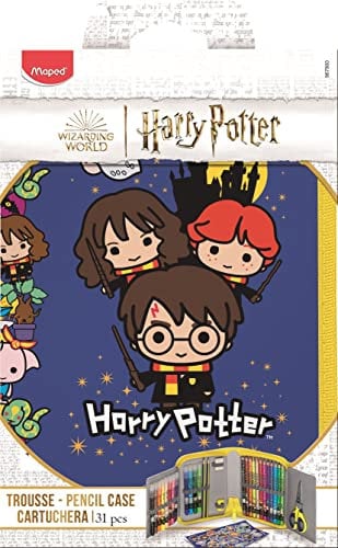 Schüleretui komplett kompatibel mit Harry Potter 1 Reißverschluss mit Farben 20 x 14 x 3 cm + Schlüsselanhänger Würfel im Lieferumfang enthalten