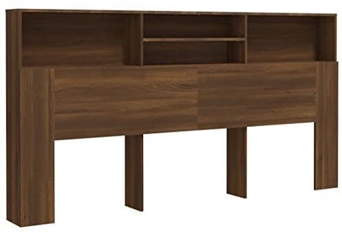 vidaXL Kopfteil mit Ablagen und Regal - Wand-Betthaupt für Schlafzimmer - Braun Eichen-Optik 200x19x103,5cm