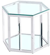 Meublissime Zola - Table Basse modulable, Verre et Acier chromé