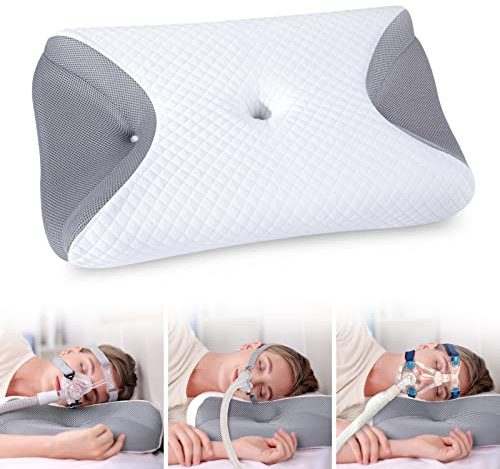 HOMCA CPAP Memory Foam Kissen für Alle CPAP-Masken, Ergonomisches Kissen für Seitenschläfer mit CPAP-Maskenrillen und Stützbereich, Reduziert Luftauslässe und Druck der Maske