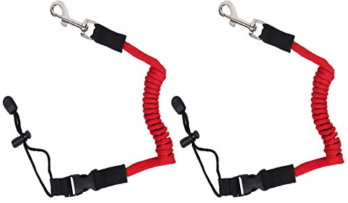 Qaziuy 2Pcak Kayak Paddle Leash, Elastic Kayak Paddle Rope with Adjustable Belt Buckle and Hooks, Kayaking Accessories for Canoeing Boating Surfing Red