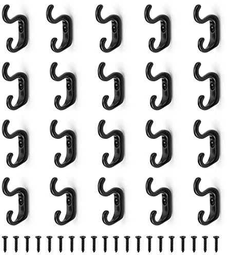 JANDH Vintage Murale Crochet 20 Pièces Patère Porte Manteau, Double Crochet Supérieur et Inférieur, Style Minimaliste Patère pour Manteau Salle de Bain Cuisine,Noir