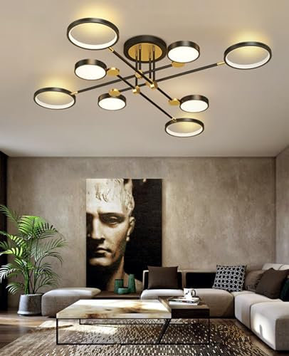 QAZPLM LED Deckenlampe Wohnzimmer deckenleuchte Dimmbar Moderne Pendelleuchten hängelampe wohnzimmer mit Fernbedienung Wohnzimmerlampen Küche Schlafzimmer deckenlampe wohnzimmer Hängelampe (Schwarz)