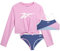 Reebok Mädchen Rashguard Set 3 Stück UPF 50+ Langarm Schwimmshirt mit Bikini Badeanzug Bademode Set für Mädchen (4-16), Violetter Farbblock, 12