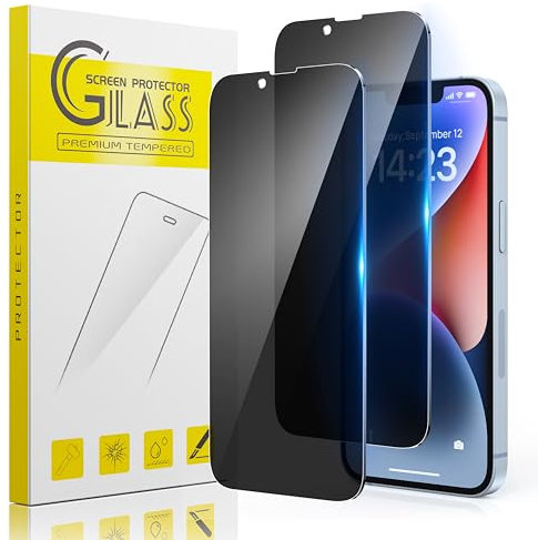 Guretok 2 Stück für Panzerglas Sichtschutz für iPhone 13/13 Pro/14 Schutzfolie mit Rahmen 6,1 Zoll, Dunkle Schutzglas für iPhone 13/13 Pro/14 Privacy Glas [Kratzfest] [9H-Härte] [Anti-Spy Folie]