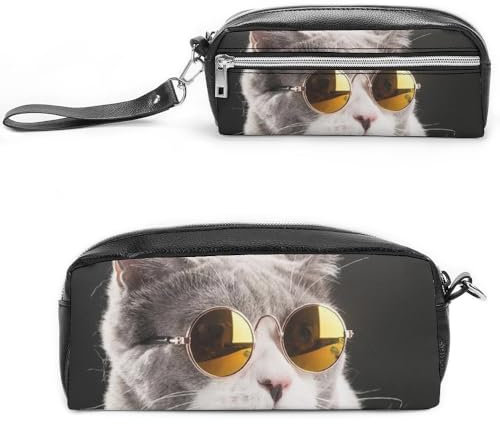 JiuPopular Leder-Federmäppchen, niedliche Brille, Schreibwaren-Tasche als Federmäppchen für Büro und Schule, Business-Reisetasche oder kleine Werkzeugbox, Make-up-Tasche, Stil:, 20*10*5.5cm,
