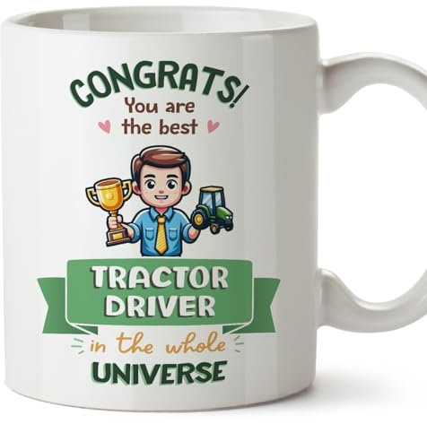MUGFFINS Tractor Driver Man Mug - in English - Best in Universe Trophy - Funny Gift for Colleagues - Ceramic 11oz Mug
