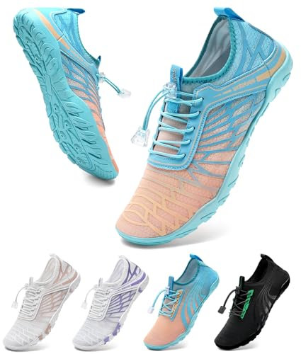WateLves Badeschuhe Strandschuhe Damen Herren Schwimmschuhe Sommer Schnell Trocknend Surfschuhe Aquaschuhe Unisex Wasserschuhe Orange Blau 37 EU