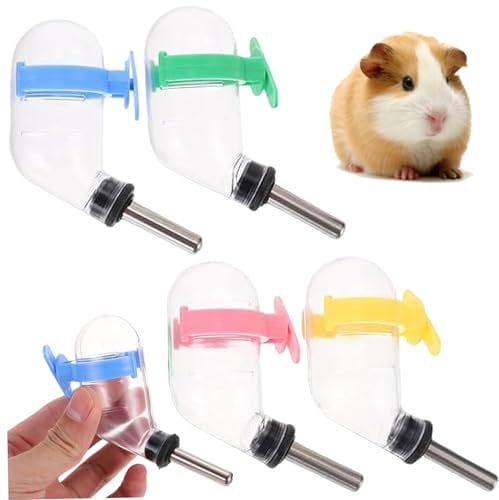 4Pcs Hamster Water Bottle for Glass Tank, No-Drip 60ml Rabbit Water Bottle, Auto Feeder Hanging Plastic Guinea Pig with Buckle for Cages, Crates, Cage