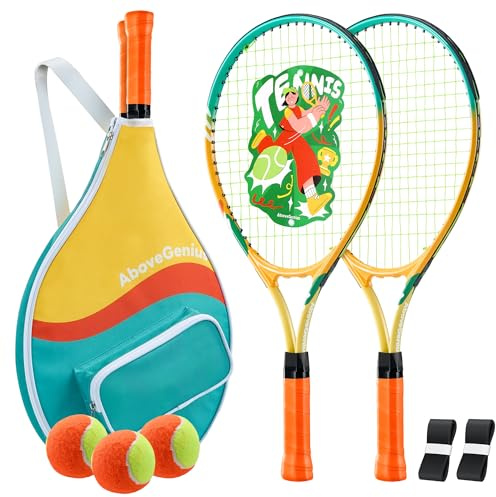 AboveGenius 21 inch Kids Tennis Racket Set for Toddlers Age 4-6, Beginner Tennis Racquet for Boys Girls with 3 Tennis Balls & Adjustable Shoulder Strap Bag, Lightweight Aluminum Alloy