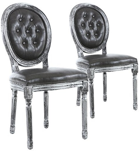 Menzzo Lot 2 chaises de Style médaillon capitonné Polsterstühle, Silber Holz/Grau, L49 x T46 x H96 Sitzfläche H46 cm 2605ksp25011wb