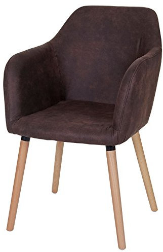 Mendler Esszimmerstuhl Malmö T381, Stuhl Küchenstuhl, Retro 50er Jahre Design - Textil, Vintage Dunkelbraun, helle Beine
