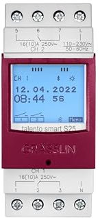 Grässlin 43.04.0001.1 talento smart S25 Digitale System-Astro-Zeitschaltuhr | erweiterbar auf 8 Kanäle (CE2), LAN-Erweiterung möglich, Hutschiene, Bluetooth/App, 2 Kanäle, Astro-/Wochen-/Jahresprogramm