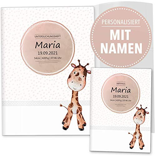 OLGS U-Heft und Impfpasshüllen 3-teiliges Set mit Personalisierung Safari Tour Tier | Untersuchungsheft & Impfpass Hülle mit Namen und Geburtsdatum (Impfpass, Uhefthüllen personalisiert, Giraffe)