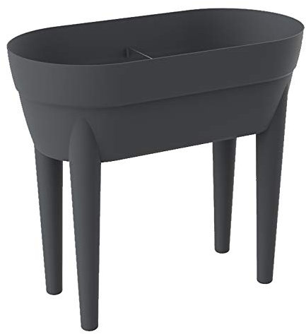 EDA - Jardinière Haute Cancùn 48 L - Zone Rétention d'eau - Pieds avec Bouchon Evacuation - Barre Métallique de Renfort - 76 x 36,5 x 68 cm - Gris Anthracite