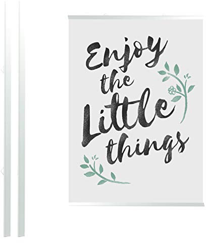 LEO's - 1 x Posterklemmschiene DIN A0 Ober- und Unterteil (84,1 cm) Weiß aus Hart-PVC - Klemmschiene zum Aufhängen von Postern und dünnen Displays - Kunststoff Posterschiene Posterleiste mit 2 Hängern