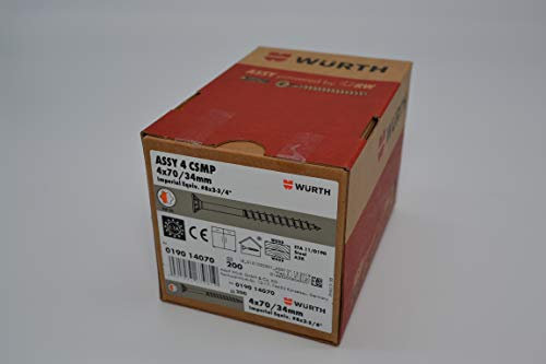 Würth Assy 4 CSMP Spanplattenschraube 4x70mm, 200 Stk/Pack, Stahl verzinkt, Teilgewinde, Senkkopf RW 20