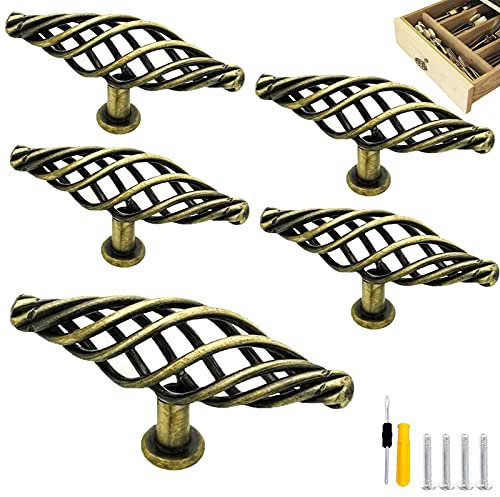 GZjiyu 4 tiradores para muebles, jaula de pájaros, muebles Vintag con 4 tornillos, 1 destornillador para cajón, puerta de casa, cocina, armarios de hotel, armarios de baño (10 x 5 cm)