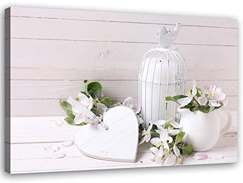 Feeby Vlies Leinwandbild Blumen 80x60 cm Wand Bild Kunstdruck Deko Wohnzimmer Wohnungs Deko Shabby Chic Weiß