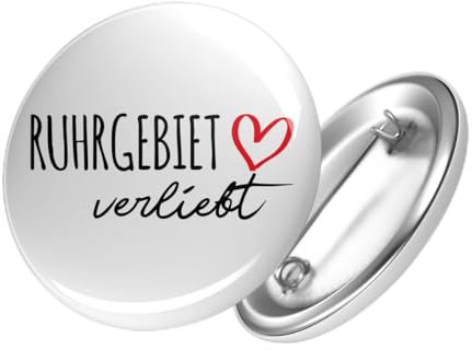 Huuraa Button Ruhrgebiet verliebt Ansteck Pin 59mm mit Namen deiner lieblings Region Geschenk Idee für Freunde und Familie