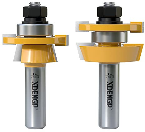 XDENGP 2PCS Shaker Style Rail and Stile Router Bits Set 1/2 Inch Shank, 3/8 Inch Cutting Depth, Up to 7/8 Inch Stock, Kitchen Cabinet Door Frame Shaper Cutters Raise Panel Making Router Bit Set