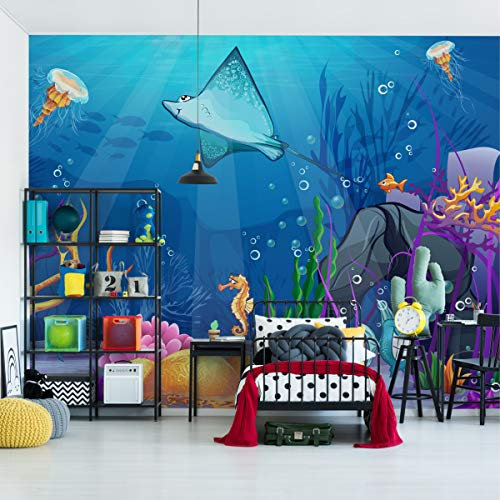 Muralo Vinyl Struktur FOTOTAPETE Kinder Rochen Qualle Fische Tapete Wandtapeten 360 x 240 Spielzimmer Kinderzimmer Moderne Wandbilder XXL Wand Dekoration Br.360xHö.240