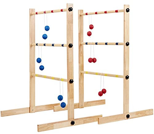 ApudArmis Ladder Toss Game Set, 35x26In Pine Wooden Golf Ladder Lawn Game with 6 Bolos Balls and Carrying Case - Outdoor Backyard Game for Teens Adults Family(New Version Sturdy Bolts)