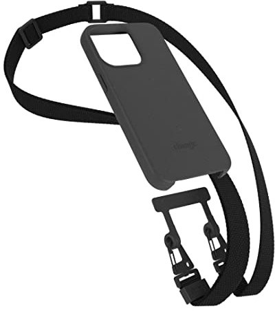 Woodcessories - Change Case, Nachhaltige Handykette abnehmbar kompatibel mit iPhone 14 Pro Hülle mit breitem Gurt schwarz, Wechsel Band aus Oeko-TEX Stoff (schwarz)