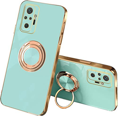 XINYEXIN Funda para Xiaomi Redmi Note 10 Pro 4G con Anillo Soporte Girar 360 Grados, Moda Suave TPU Silicona Case Cover, Antigolpes Carcasa para Redmi Note 10 Pro 4G (6.67) - Verde Claro