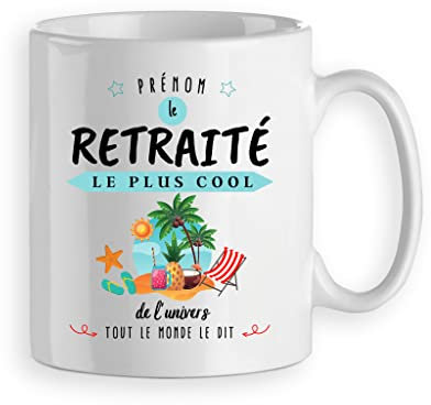 Mug tasse cadeau humour retraite homme personnalisable avec prénom
