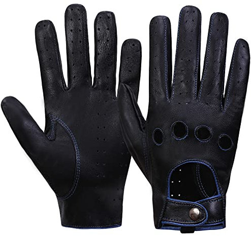 MGGMOKAY Herren Leder Autohandschuhe Touchscreen Lederhandschuhe Ungefüttert,SchwarzBlau,L