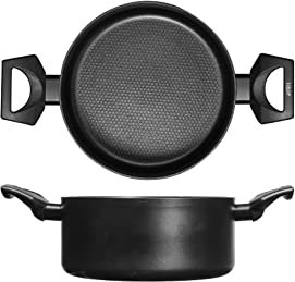 H&H All Blacks Casseruola in Alluminio con rivestimento Antiaderente Pfluon, 20cm, Rivestimento interno a nido d'ape, Induzione