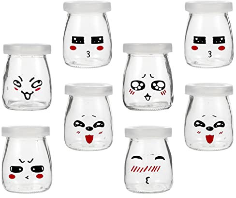 CALLARON 8pièces Lot De Bouteilles Verre Pour Yaourt Et Dessert Avec Bouchon Transparentes Et Réutilisables