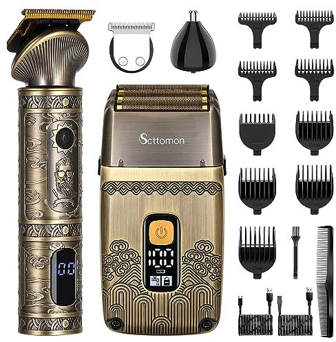 Scttomon T-Blade Hair Trimmers & Electric Shavers for Men Foil Shaver Beard Trimmer Men's Grooming Kit with Triple Blades Cordless
