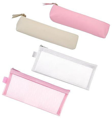 ATBUSS 2 Stück Leder-Federmäppchen mit 2 Stück Schreibwarentaschen, tragbares Lern-Federmäppchen, schlankes Federmäppchen, Schreibwaren-Aufbewahrungstasche für Jungen, Mädchen (Rosa, Weiß)