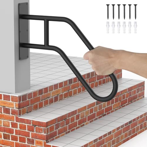 Pasamanos para escalones al aire libre, barras de agarre para ancianos para pared, diseño de curva en U, material de acero inoxidable y acabado antideslizante con recubrimiento en polvo, pasamanos de