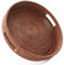 HITOMEN 14.2'' Hand-Woven Round Rattan Serving Tray Decorative Ottoman Wicker Platter with Handles for Coffee Table, Breakfast, Drinks, Snack, Bread, Fruit, Vegetables (Brown - L)