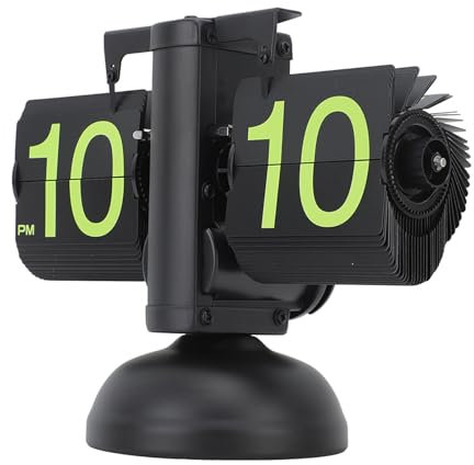 12-Stunden-Digitaluhr Zum Umblättern, Perfekt für Ihr PVC-Zuhause. Kleine, Raffinierte Mechanische Schreibtisch-Regaluhren (Schwarzer Rahmen, grüne Zahl)