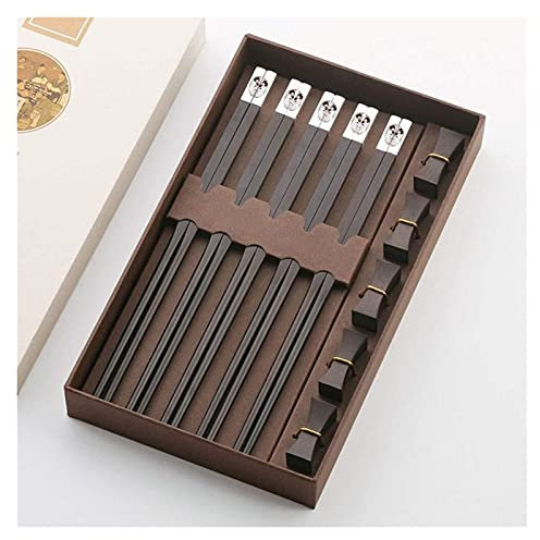 Palillos, 5 pares de palillos reutilizables, palillos de madera natural, juego de regalo de palillos de madera de estilo chino, palillos ligeros con soporte