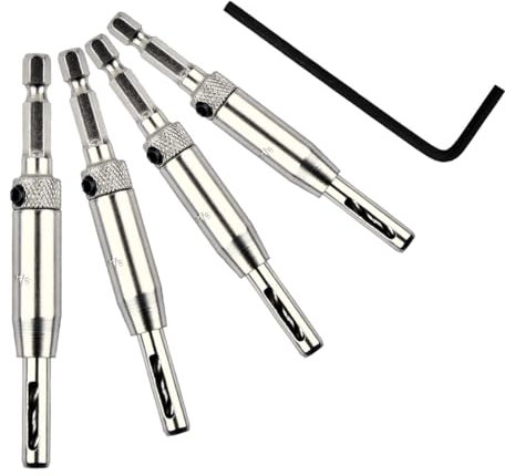 EMNIMQ Hinge Drill Bit Set 4Pcs,Quick Release Drill Bit 1/4 Hex Shank HSS Self Centering Drill Bit for Wood Door Window Cabinet Woodworking Hinge Pilot Hole Drill Bit (5/64 7/64 9/64 11/64)
