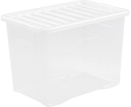 Clear Plastic 4l/7L/11L/14L/25L/32L/37L/45L/60L/80L WHAM Crystal Storage Box with Lid Multi Us Home Office & Workplace Stackable Strong Boxes (Plastic, 80L)