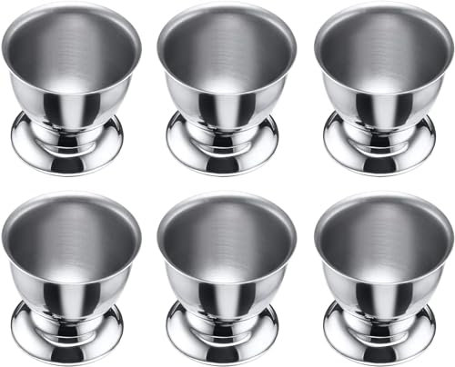 Yitobici Coquetiers en Acier Inoxydable avec Fond Rond, empilables, Lot de 6 Plateaux Porte-œufs, Argent