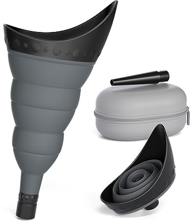 TRIPTIPS Pee Conch Foldable Female Urinal Device Portable Urinal for Women Pee Funnel for Women Travel, She Pee Cup for Women, Stand to Pee Reusable Womens Urinal Funnel with Tube and Case (3-Black)